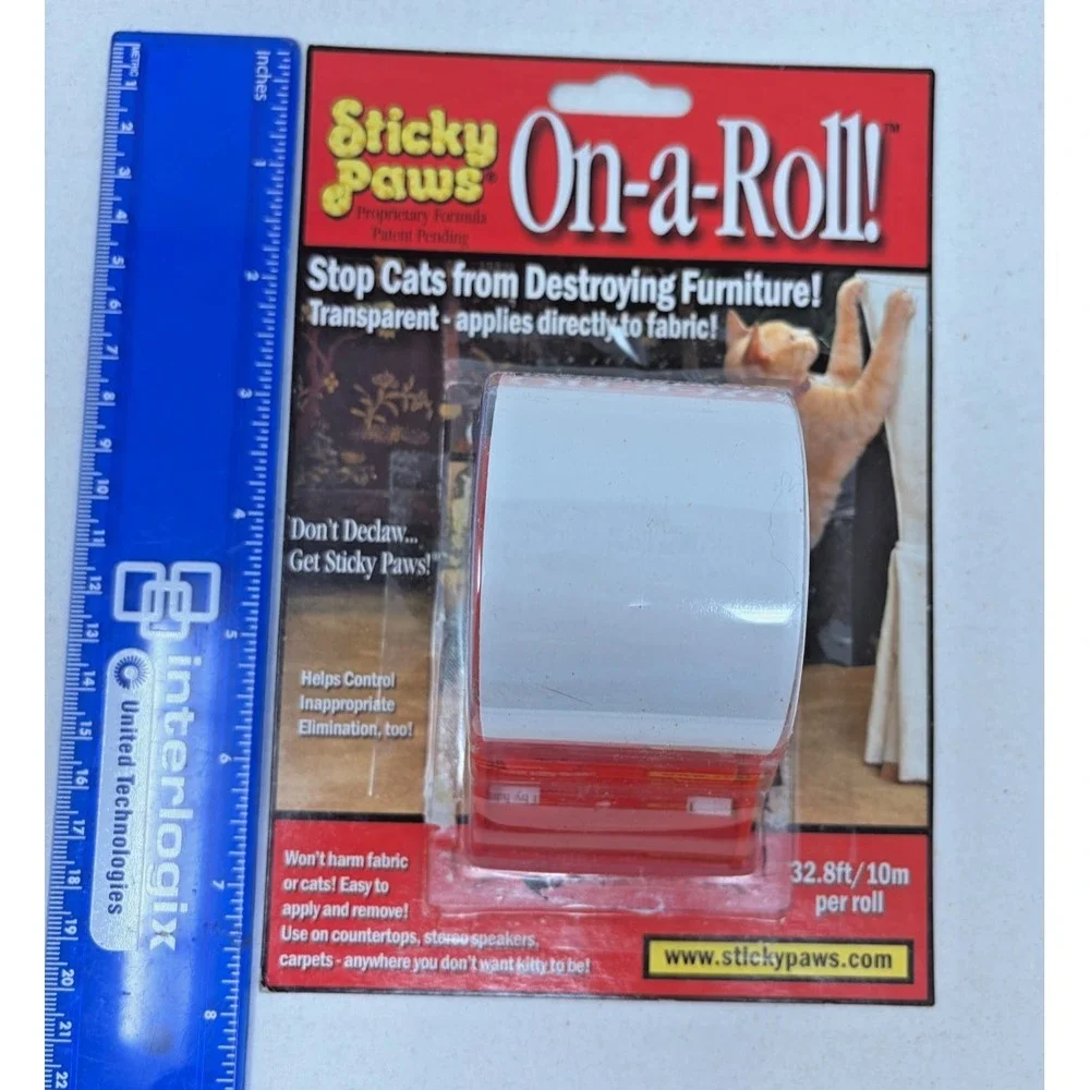 Sticky Paws On-A-Roll Cat Furniture Scratch Deterrent Tape 32.8 Ft New Sealed